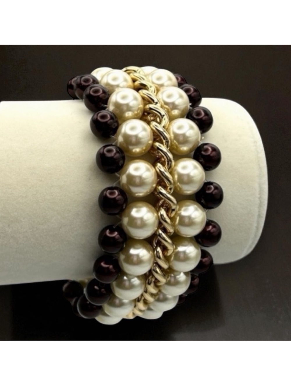 Kenneth J Lane Triple Strand Multi Color Pearl and Gold Chain Bracelet